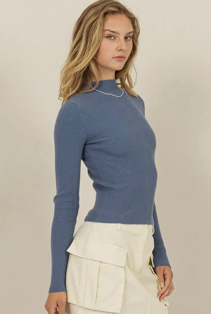 Mockneck Blue Ribbed Sweater