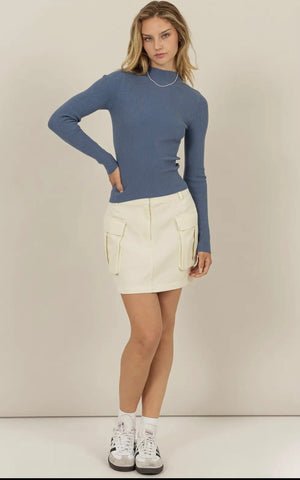 Mockneck Blue Ribbed Sweater