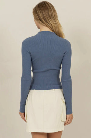 Mockneck Blue Ribbed Sweater