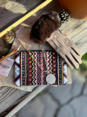 Bohemian Western Handbeaded Burgundy Clutch