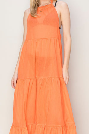 Open image in slideshow, Orange Maxi Halter Dress
