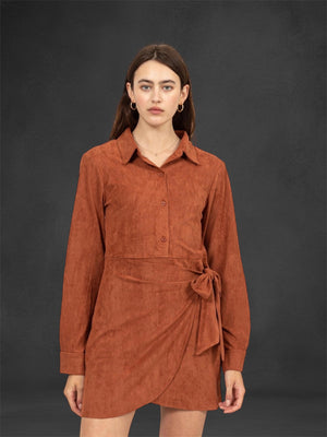 Wrap Suede Rust Mini Dress