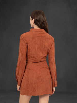 Wrap Suede Rust Mini Dress